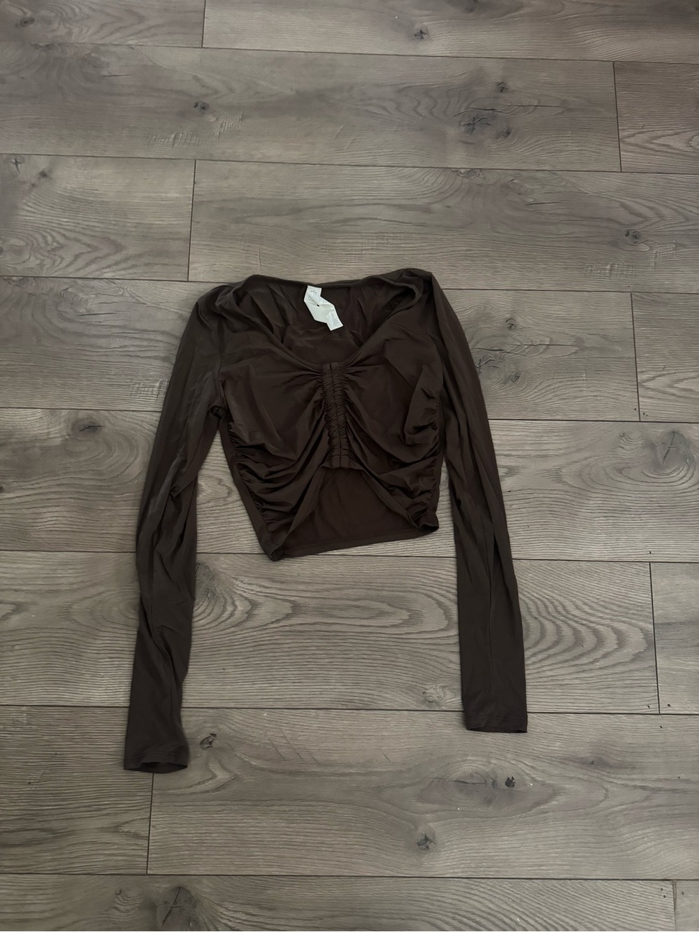 Alo Yoga Women's Brown Ruched Long-Sleeve Crop Top Size S